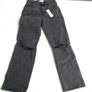 NWT Rolla’s Australia Women's Brad Black Distressed  High Rise Straight Jeans